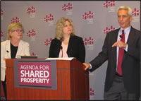 Barbara Ehrenreich, Nancy Cauthen, Jared Bernstein (from left)